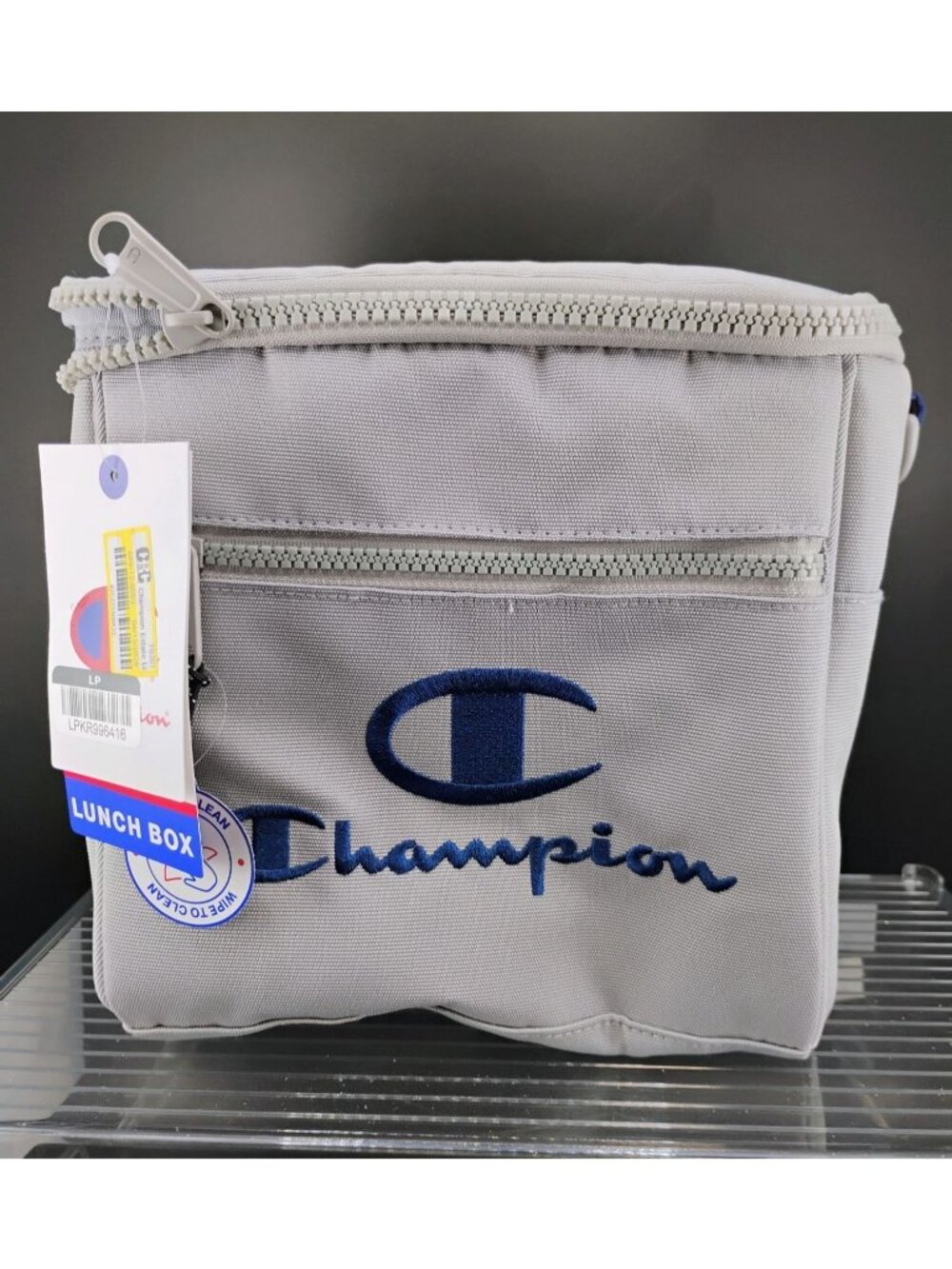 Champion Gray Insulated Lunch Box With Adjustable Strap Front Zipper Pocket